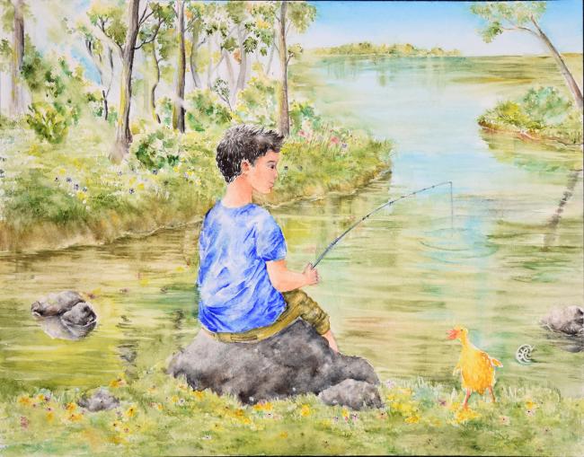 Drawing of a child fishing 